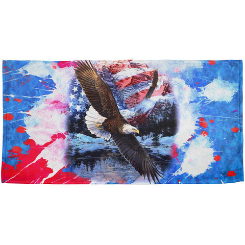 4th of July American Flag Bald Eagle Splatter All Over Beach Towel