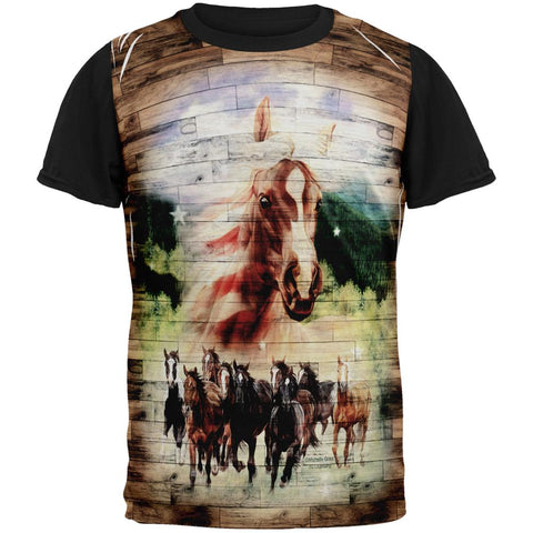 4th of July Wild Horse Mustang Patriot All Over Mens Black Back T Shirt