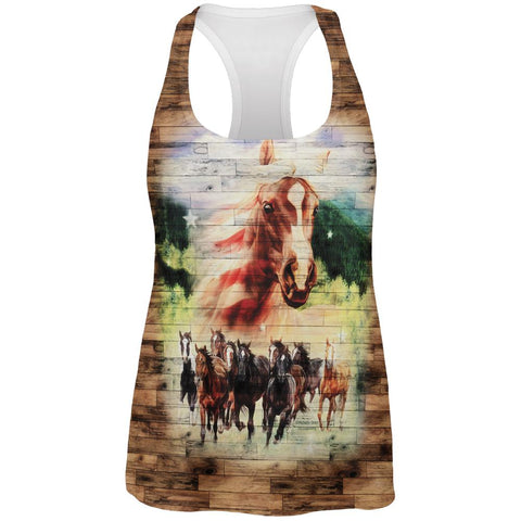4th of July Wild Horse Mustang Patriot All Over Womens Work Out Tank Top