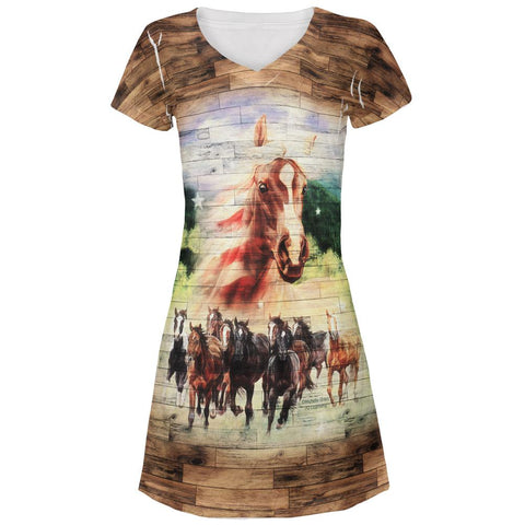 4th of July Wild Horse Mustang Patriot Juniors V-Neck Beach Cover-Up Dress