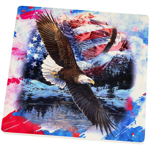 4th of July American Flag Bald Eagle Splatter Square Sandstone Coaster