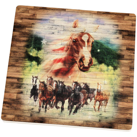 4th of July Wild Horse Mustang Patriot Square Sandstone Coaster