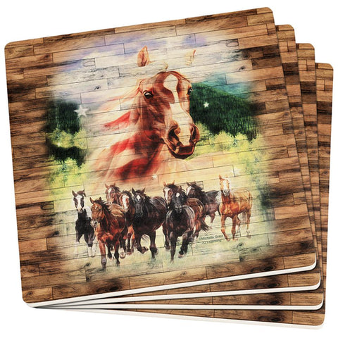 4th of July Wild Horse Mustang Patriot Set of 4 Square Sandstone Coasters
