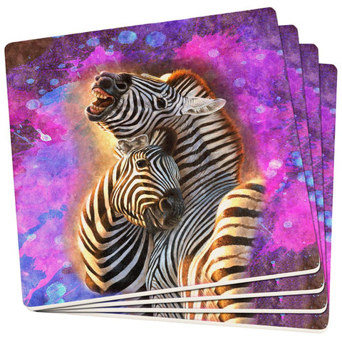 Zebra Lovers Splatter Set of 4 Square Sandstone Coasters
