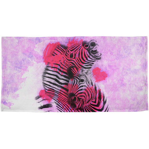 Zebra Lovers Valentines Hearts All Over Beach Towel