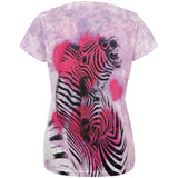 Zebra Lovers Valentines Hearts All Over Womens T Shirt