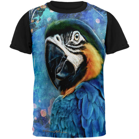 Exotic Blue Gold Macaw All Over Mens Black Back T Shirt