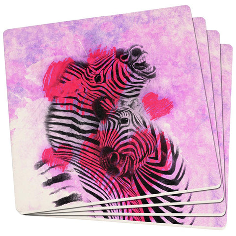 Zebra Lovers Valentines Hearts Set of 4 Square Sandstone Coasters