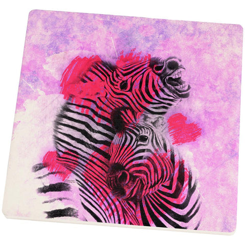 Zebra Lovers Valentines Hearts Square Sandstone Coaster