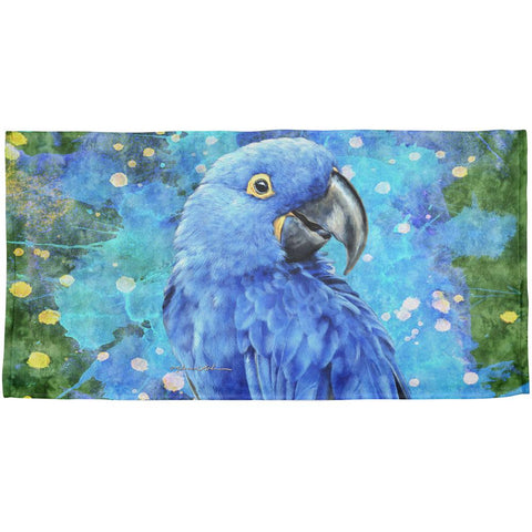 Blue Hyacinth Macaw Splatter All Over Beach Towel