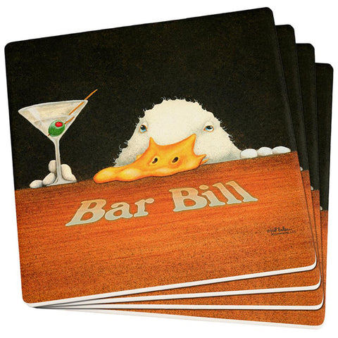 Bar Bill Funny Duck Martini Set of 4 Square Sandstone Coasters