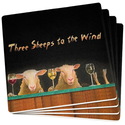 Three Sheeps to the Wind Funny Set of 4 Square Sandstone Coasters