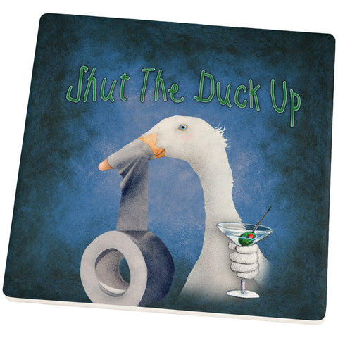 Shut The Duck Up Funny Square Sandstone Coaster  front view