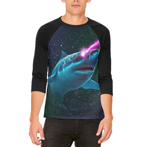 Galaxy Great White Shark Laser Beams Mens Raglan T Shirt