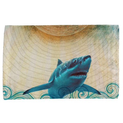 Great White Shark in Waves All Over Hand Towel