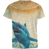 Great White Shark in Waves All Over Mens T Shirt