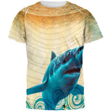 Great White Shark in Waves All Over Mens T Shirt