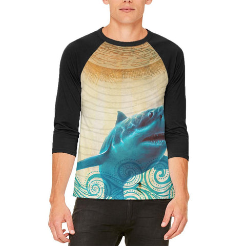 Great White Shark in Waves Mens Raglan T Shirt