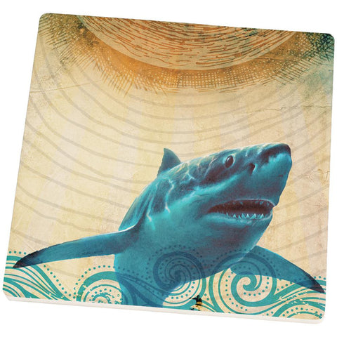 Great White Shark in Waves Set of 4 Square Sandstone Coasters