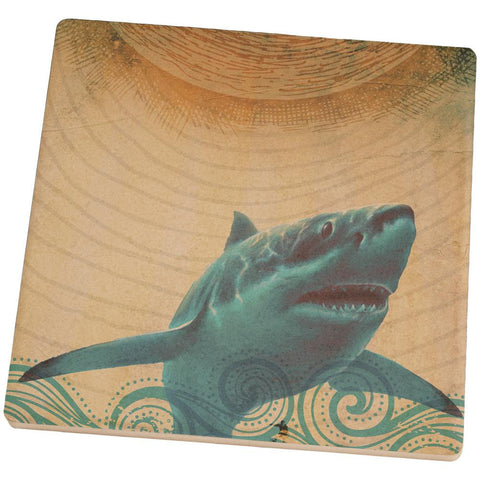 Great White Shark in Waves Square Sandstone Coaster