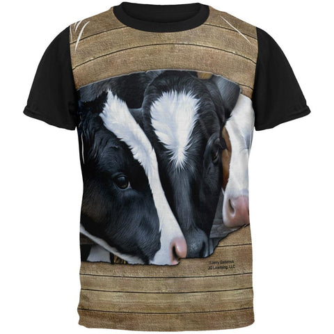 Queens of the Dairy Farm Cows All Over Mens Black Back T Shirt