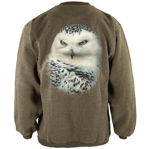 Winter Snowy Owl Henley Mens Pullover Sweatshirt