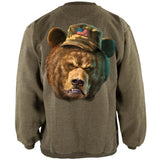 Grumpy Army Bear Henley Mens Pullover Sweatshirt - Military Green - back view