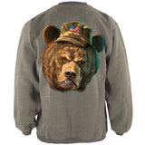 Grumpy Army Bear Henley Mens Pullover Sweatshirt - Grey - back view