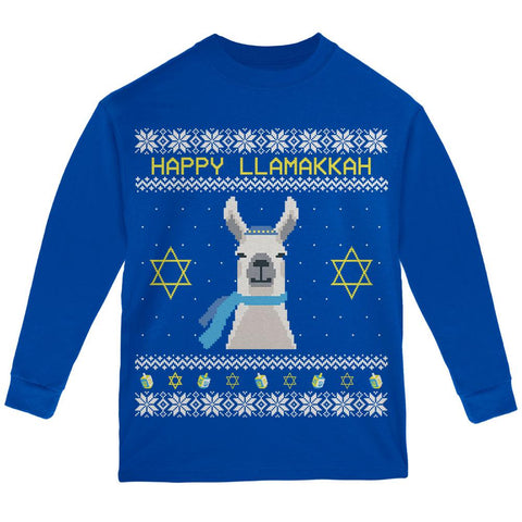 Llama Llamakkah Ugly Hanukkah Sweater Youth Long Sleeve T Shirt