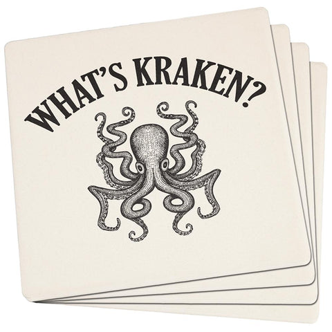 What's Kraken Set of 4 Square Sandstone Coasters