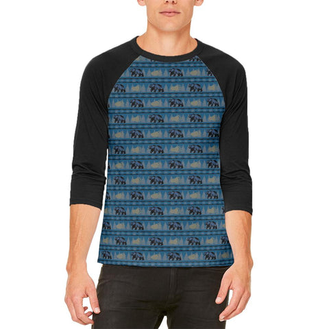 Grizzly Bear Adirondack Pattern Blue Mens Raglan T Shirt