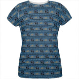 Grizzly Bear Adirondack Pattern Blue All Over Womens T Shirt