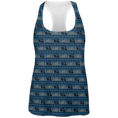 Grizzly Bear Adirondack Pattern Blue All Over Womens Work Out Tank Top