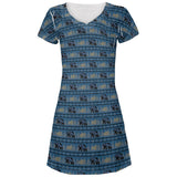 Grizzly Bear Adirondack Pattern Blue Juniors V-Neck Beach Cover-Up Dress