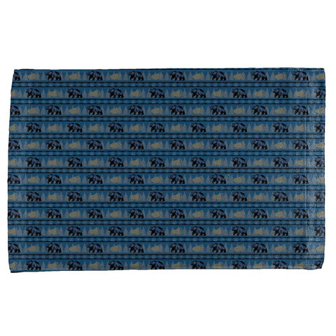 Grizzly Bear Adirondack Pattern Blue All Over Hand Towel