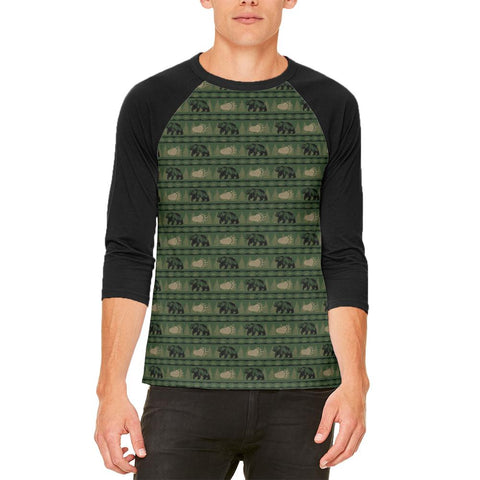 Grizzly Bear Adirondack Pattern Green Mens Raglan T Shirt