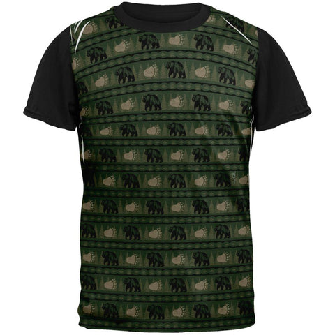 Grizzly Bear Adirondack Pattern Green All Over Mens Black Back T Shirt