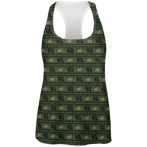 Grizzly Bear Adirondack Pattern Green All Over Womens Work Out Tank Top