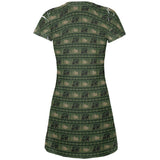 Grizzly Bear Adirondack Pattern Green Juniors V-Neck Beach Cover-Up Dress