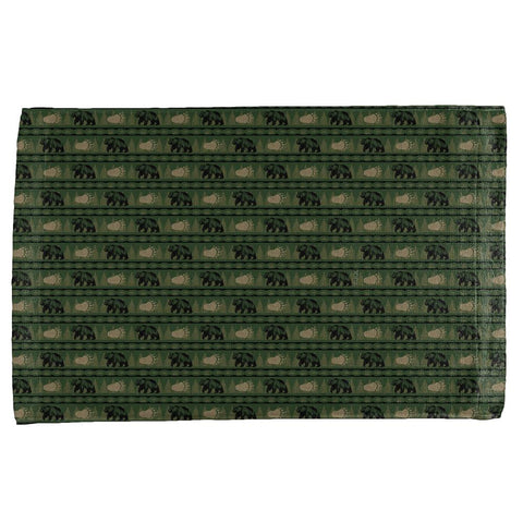 Grizzly Bear Adirondack Pattern Green All Over Hand Towel