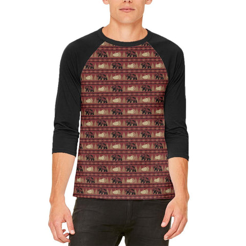 Grizzly Bear Adirondack Pattern Red Mens Raglan T Shirt