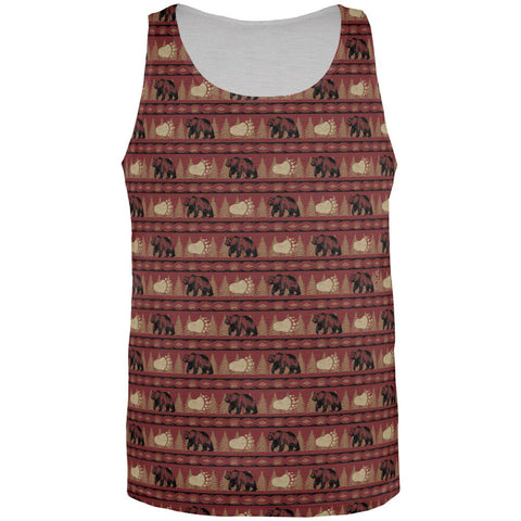 Grizzly Bear Adirondack Pattern Red All Over Mens Tank Top