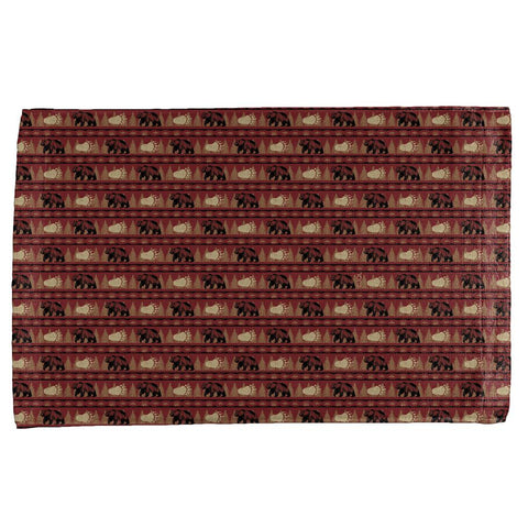 Grizzly Bear Adirondack Pattern Red All Over Hand Towel