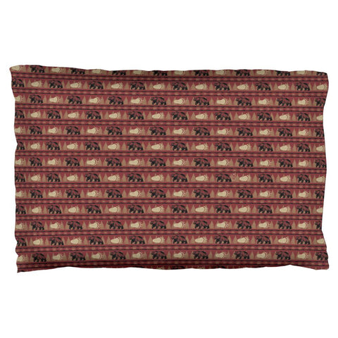 Grizzly Bear Adirondack Pattern Red Pillow Case