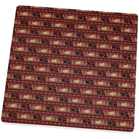 Grizzly Bear Adirondack Pattern Red Square Sandstone Coaster