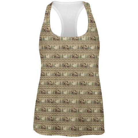 Grizzly Bear Adirondack Pattern Tan All Over Womens Work Out Tank Top