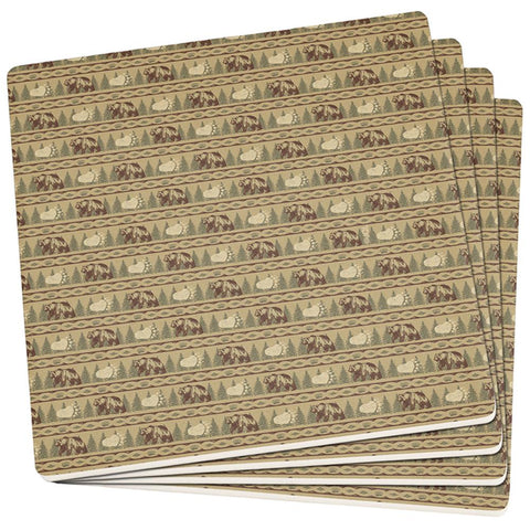 Grizzly Bear Adirondack Pattern Tan Set of 4 Square Sandstone Coasters