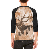 Distressed Brown Elk Silhouette Mens Raglan T Shirt
