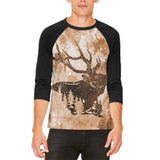 Distressed Brown Elk Silhouette Mens Raglan T Shirt front view