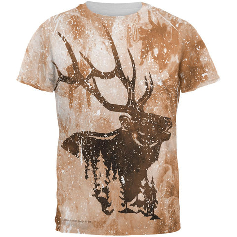 Distressed Brown Elk Silhouette All Over Mens T Shirt